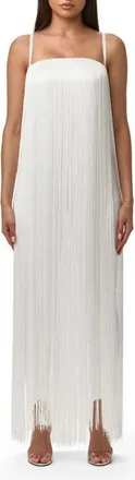 Naked Wardrobe Butter Fringe Romper in White at Nordstrom, Size X-Small
