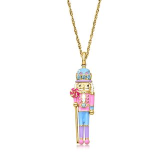 Ross-Simons Pastel Enamel Nutcracker Pendant Necklace With. Swiss Blue Topaz in 18kt Gold Over Sterling