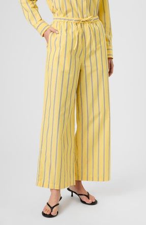 French Connection Rhodes Pop Nico Stripe Cotton Drawstring Pants in Daisy Yellow Multi at Nordstrom, Size X-Large