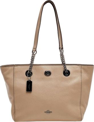 Coach Grey Leather Turnlock Tote