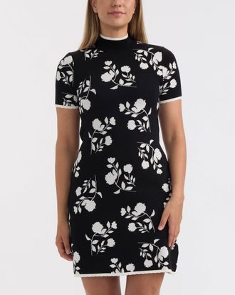 Ellen Tracy Womens Floral Short Sleeve Sweater Dress