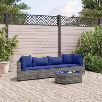 vidaXL Vidaxl - Set Divano da Giardino 5 pz con Cuscini Grigio in Polyrattan
