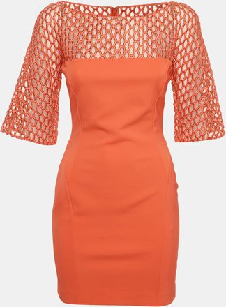 Zuhair Murad Orange Stretch Knit And Mesh Shift Mini Dress