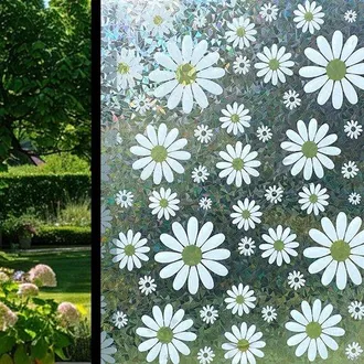 No Brand L&aacute;mina Para Ventanas Con Dise&ntilde;o De Arco&iacute;ris, Flores 3d, Est&aacute;tica, De Pl&aacute;stico, No Adhesiva, Reutilizable, Para Protecci&oacute;n Solar, 45 X 200 Cm