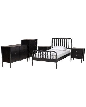 Baxton Studio Lucera Mid-Century Full Size 5Pc Bobbin Bedroom Set