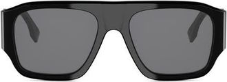 Fendi Diagonal 54mm Rectangular Sunglasses in Shiny Black /Smoke at Nordstrom