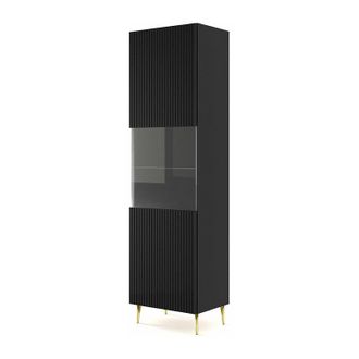 AC-D&eacute;co Ac-deco - Mobile colonna vetrina soggiorno Ravenna cm 60x42x215H Nero opaco piedi oro