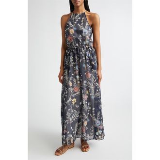 Eleventy Floral Silk Chiffon Maxi Dress in Blue at Nordstrom, Size 00 Us