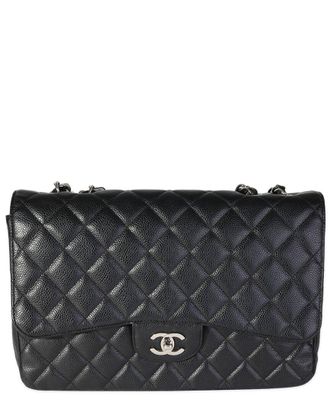 Chanel Black Quilted Caviar Jumbo Classic Single Flap Handbag (Authentic Pre- Loved)