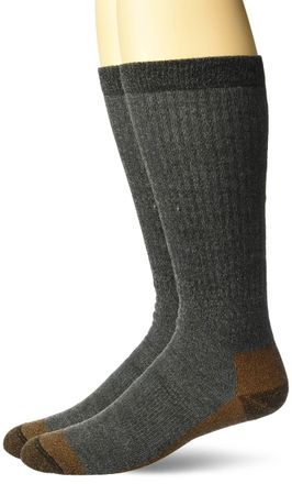 Carolina Ultimate Mens Copper Merino Wool Blend Boot Crew Socks 2 Pair Pack Casual, Grey, Large