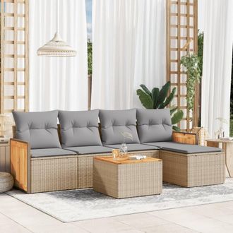 vidaXL Juego De Sof&aacute;s Jard&iacute;n Con Cojines 6 Pzas Rat&aacute;n Sint&eacute;tico Beige Vidaxl