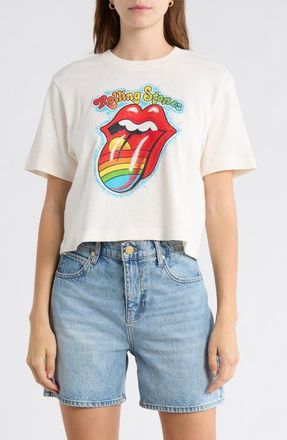 Junk Food Hot Lips Rainbow Crop Graphic T-Shirt in White at Nordstrom, Size X-Large
