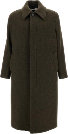 Sunflower Green Long Brushed Wool Pointed Collar Coat