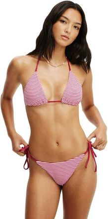 Cotton On Womens String Tie Side Brazilian Bikini Bottom in Terry Stripe Red at Nordstrom, Size X-Large