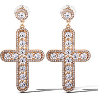 Jessica Simpson Crystal Cross Drop Earrings in Gold at Nordstrom