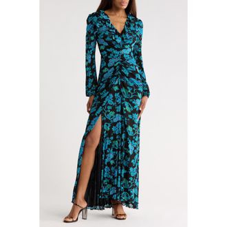 Diane Von F&uuml;rstenberg Sean Floral Long Sleeve Midi Dress in China Vine Black Medium at Nordstrom Rack, Size Small