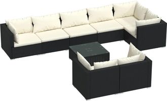 vidaXL Set De Muebles De Jard&iacute;n 9 Pzas Y Cojines Rat&aacute;n Sint&eacute;tico Negro Vidaxl
