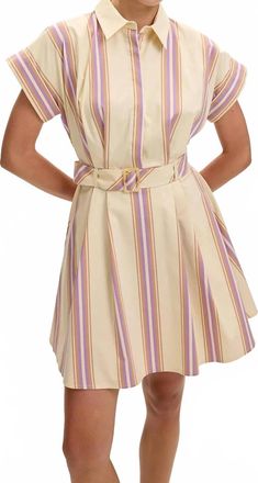 Exquise Kianna Short Sleeve Belted Pocket Mini Dress In Multi Color