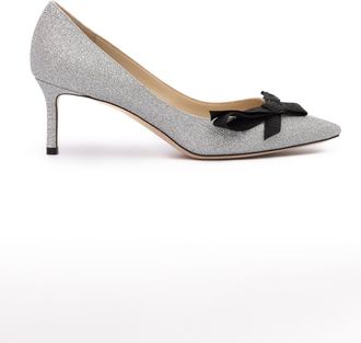 Jimmy Choo London Silver Fine Glitter Fabric Romy 60 Womens Pumps
