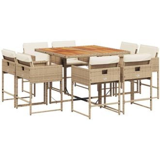 vidaXL Set Comedor De Jard&iacute;n 9 Pzas Con Cojines Rat&aacute;n Sint&eacute;tico Beige Vidaxl