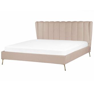 Beliani Cama Con Somier De Terciopelo Gris Pardo Dorado 180 X 200 Cm Metal Usb Cabecero Miribel