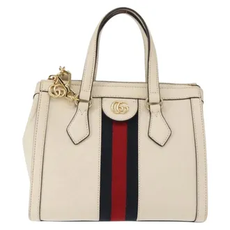 Gucci Ophidia Top Handle Tote Leather White Leather Handbag (Pre-Owned)