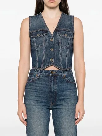 Liu Jo Elodie x Cropped Denim Top with Off-the-Shoulder V-Neck
