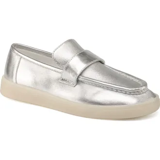 J/Slides Heath Leather Loafer in Silver at Nordstrom, Size 9.5