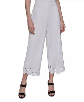 Karl Lagerfeld Floral-Hem Pull-On Pants In Soft White
