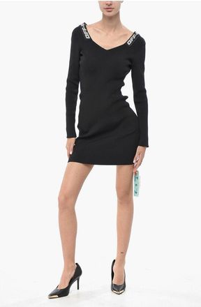 Off-white Midi Rib-Knit Sheath Dress with Logo Elastic Bands size 42
