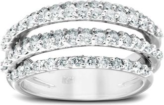 Pompeii3 1 1/4 Ct Diamond Ring Womens Fashion Cocktail Multi Row Wide Band 14k White Gold