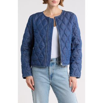 Nanette Lepore Full Zip Quilted Chambray Jacket in Medium Wash/Scroll at Nordstrom Rack, Size X-Large