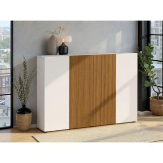 Dmora Zapatero Palasio, Mueble Para 40 Pares, 10 Estantes Made In Italy, 4 Puertas, 160x34x115h Cm Blanco Brillante