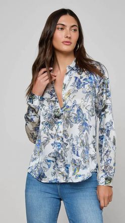 L'agence Tyler Silk Blouse In Grey Multi Watercolor Butterfly