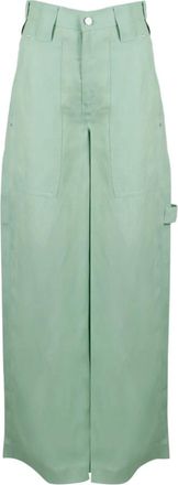 Stella McCartney Fluid Twill Linnen Broek - Dames - Wijde Broeken - Groen - S - Linnen - Broeken