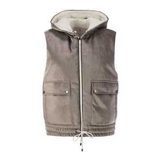 Brunello Cucinelli Womens Steel Cotton Blend Hooded Jacket, Size 38