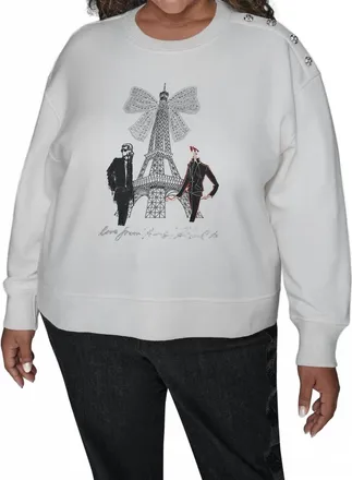 Karl Lagerfeld Eiffel Tower Crewneck Sweatshirt - Plus In Soft White