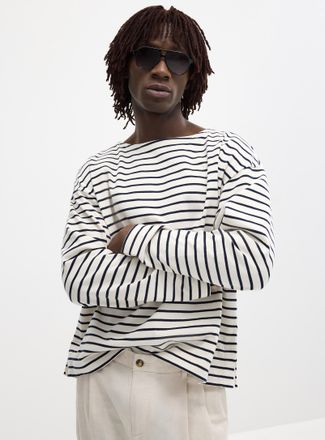 Le 31 Mens Sailor-striped boatneck T-shirt Oversized fit