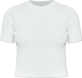 Courr&egrave;ges Buckle Rib Knit T-Shirt - Dames - T-shirts - Blauw - S - Polyester - Tops
