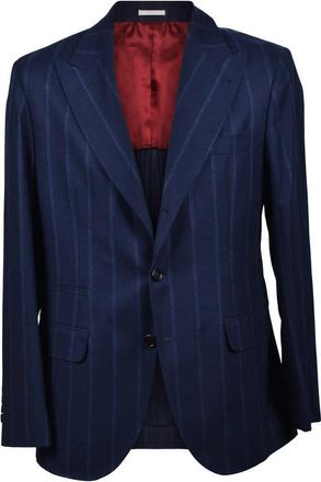 Brunello Cucinelli Blue Cashmere Blend Striped Suit, Brand Size 44 (US Size 34)