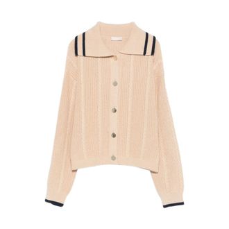 Liu Jo Collared Cable-Knit Cardigan - female - Liu Jo - Cardigans - Beige - XS - Knitwear