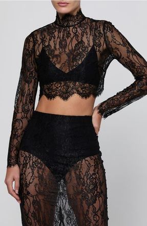 L'agence Henriette Lace Cropped Top in Black at Nordstrom, Size X-Small