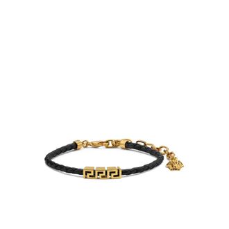 Versace Greca Leren Armband - Heren - Armbanden - Zwart - ONE Size - Leer - Accessoires