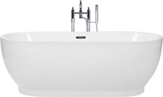 Beliani Ba&ntilde;era Independiente Blanca De Acr&iacute;lico Sanitario Brillante Ovalada Dise&ntilde;o Minimalista Moderno Levera