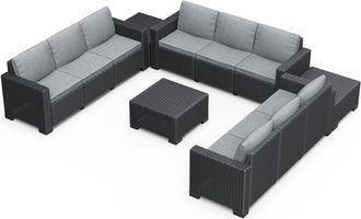 Keter California 9 Seater Triple 3 Seater Sofa Chair Coffee Table Set Graphite