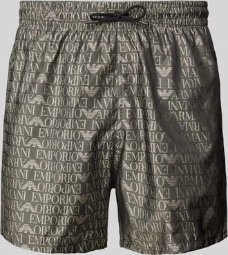 Emporio Armani Relaxed Fit Badeshorts mit Label-Print in Dunkelgrau, Gr&ouml;&szlig;e S