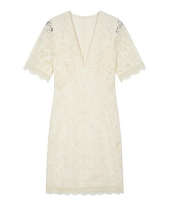 Twin-Set White Lace Overlay Midi Dress with Flutter Sleeves