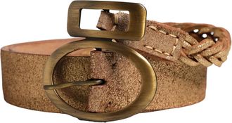 Ermanno Scervino Womens Brown Leather Braided Metal Buckle Belt