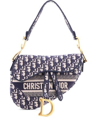 Dior Saddle Handbag Logo Embroidered Oblique Canvas Medium shoulder bag - Blu