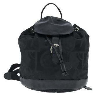 Ferragamo Flap Buckle Printed Neoprene Black Nylon Backpack Bag (Pre-Owned)